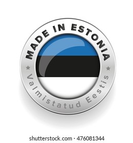 Made in Estonia silver button with Estonian translation