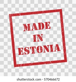 made in Estonia text rubber seal stamp watermark. Caption inside rounded rectangular banner with grunge design and dirty texture. Slanted vector ink sticker on transparent background