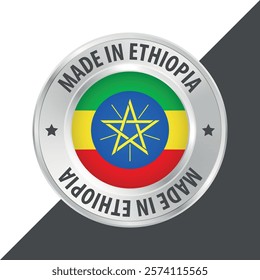 Made in Ethiopia badge logo flag sticker 3d vector illustration isolated on white