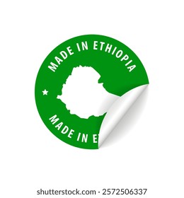 Made in Ethiopia - Country Map Sticker. Best Quality. Original Product. Vector illustration.