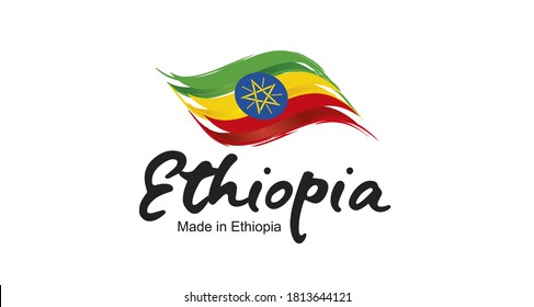 Made in Ethiopia handwritten flag ribbon typography lettering logo label banner