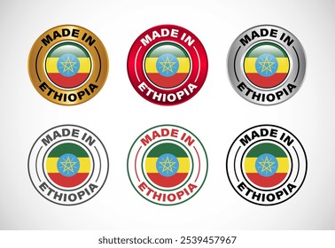 Made in Ethiopia icon with flag. Icon set for business, badge, seal, sticker, logo, and symbol