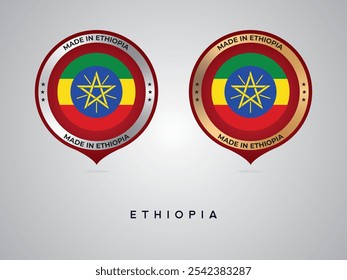 Made in Ethiopia. labels, stickers, pointer, badge and symbol of Ethiopia flag icon. Collection vector illustration