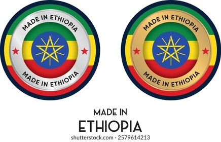 Made in Ethiopia. Premium labels, stickers, pointer, badge and symbol of Ethiopia flag icon. Collection vector illustration