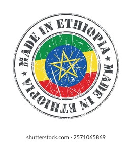 Made in Ethiopia stamp scratched flag badge logo vector illustration