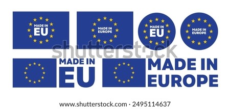Made in Eu or Made in europe vector icon set. european union made product stamp. 