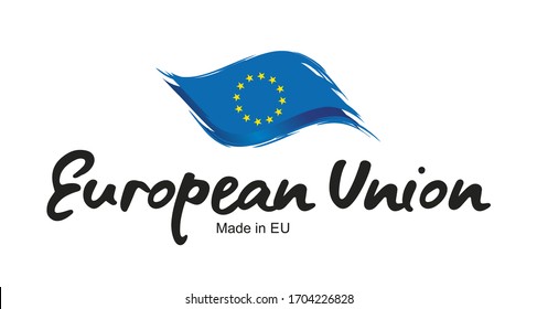 Made in EU handwritten flag ribbon typography lettering logo label banner