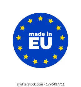 Made in EU Icon. Produktions-Symbol exportieren. Erzeugnis, das in der Europäischen Union hergestellt wurde. Flaches Symbol auf weißem Hintergrund. Vektorgrafik.