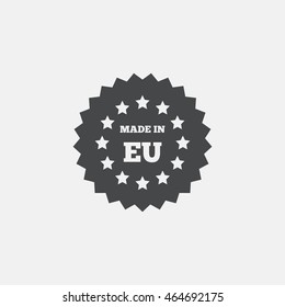 Made in EU icon. Export production symbol. Product created in European Union sign. Flat icon on white background. Vector