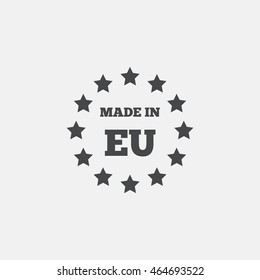 Made in EU icon. Export production symbol. Product created in European Union sign. Flat icon on white background. Vector