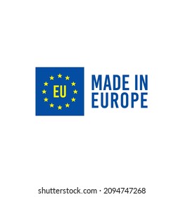 Hergestellt in EU-Symbol-Kennzeichnung in blau-gelber Farbe. Qualitätszeichen. Stock-Vektorgrafik einzeln