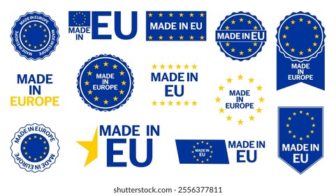 Made in EU label tag collection on a white background