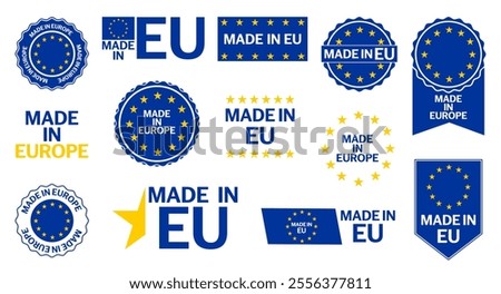 Made in EU label tag collection on a white background