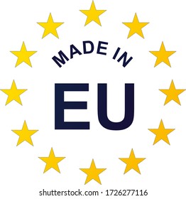 Fabricado en la etiqueta de certificado de calidad de la UE. Logo de la Unión Europea. Ilustración vectorial.
