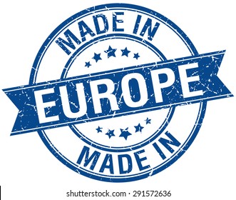 Made In Europe Blue Round Vintage Stamp