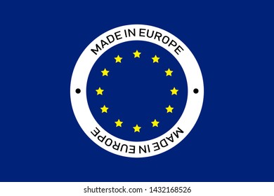 Made in Europe circle sign. Isolated sign on blue background. European stamp. EPS 10