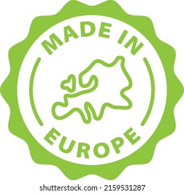 made in Europe green stamp outline badge icon label isolated rounded vector on transparent background