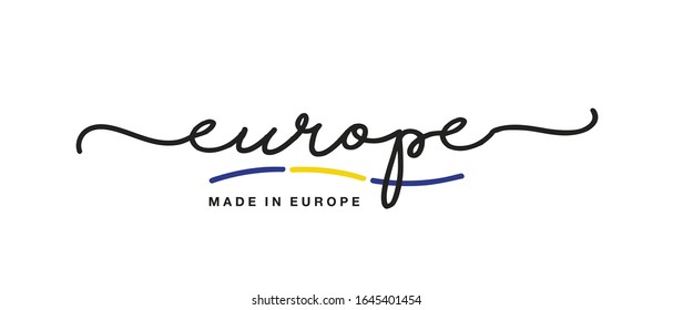 Made in Europe handwritten calligraphic lettering logo sticker flag ribbon banner