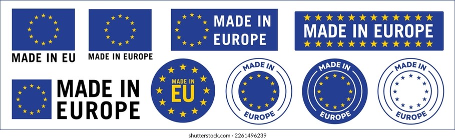 made in Europe icon, made in Eu icon, European Union product, Made in EU Badge, Made in EU emblem, isolated logo Vector symbol stickers