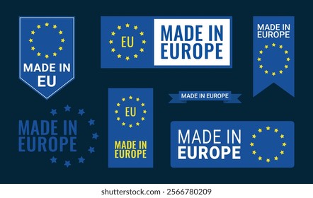 made in Europe icon, made in Eu icon, European Union product, Made in EU Badge, Made in EU emblem, isolated logo Vector symbol stickers
