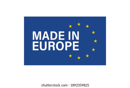 Made in Europe icon on white background. EU flag with star. Vector flat illustration