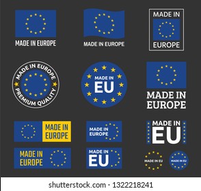 made in Europe icon set, European Union product labels