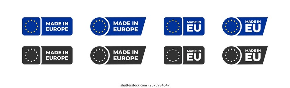 Made in Europe label. Quality product in EU. Guarantee badge sticker.