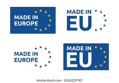 hecho en Europa, conjunto de etiquetas, iconos de producto de la Unión Europea