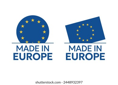 hecho en Europa, conjunto de etiquetas, iconos de producto de la Unión Europea