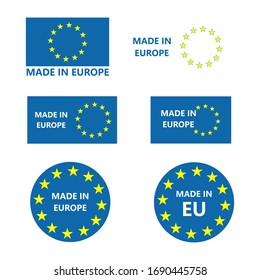 Made in Europe labels. Stamps Made in Europe for certified and quality products. Vector