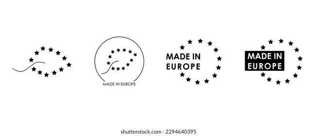 Made in Europe logo pack. Vector stock graphic illustration set isolated on white background for packaging design, print label or tag. EPS10