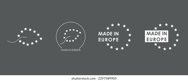 Made in Europe logo pack. Vector stock graphic illustration set isolated on black chalkboard background for packaging design, print label or tag. EPS10