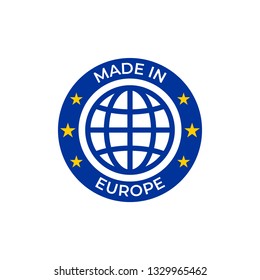 Made in Europe quality label. Vector made in European Union seal tag, EU stars and globe icon