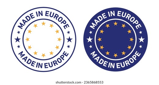 Hergestellt in Europa, abgerundetes Vektorsymbol auf weißem Hintergrund