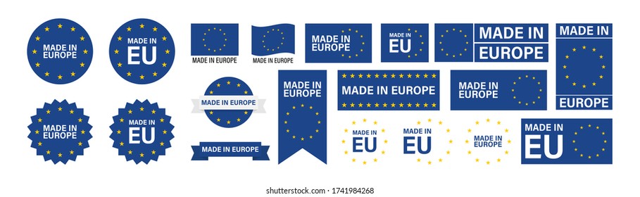 Made In Europe Set Flat Icon For Banner Design. Isolated Vector Illustration