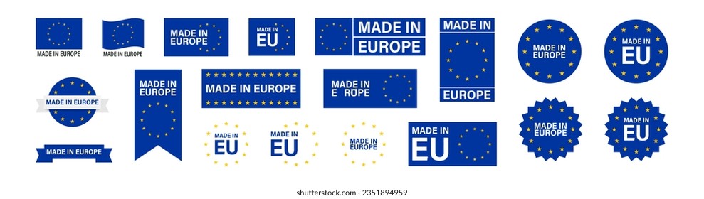 Made in Europe, set flat icon for banner design. Isolated vector illustration