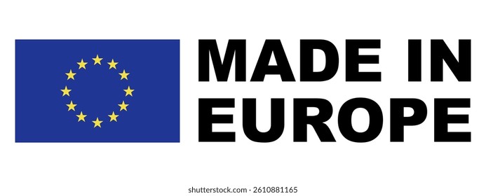 Made in Europe set flat icon for banner design.Information label