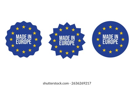 Made in Europe set flat icon for banner design. EU product isolated vector template