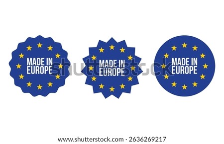 Made in Europe set flat icon for banner design. EU product isolated vector template