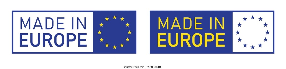 Made in europe set icon, ilustração vetorial