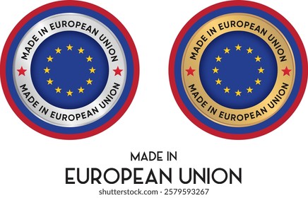 Made in European Union. Premium labels, stickers, pointer, badge and symbol of European Union flag icon. Collection vector illustration