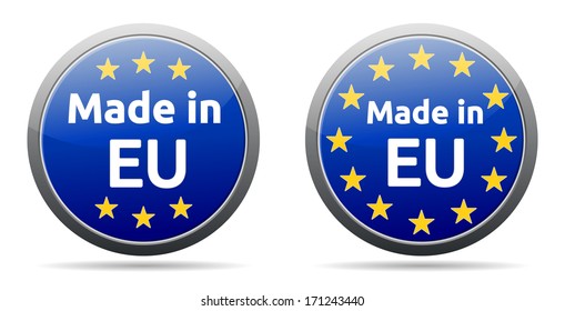 Made in European union - round button, EU flag