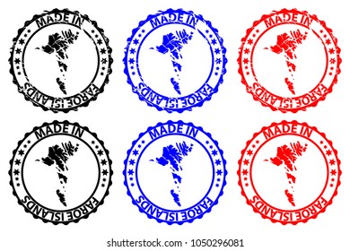 Made in Faroe Islands  - rubber stamp - vector, Faroe Islands  map pattern - black,blue and red