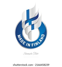 Made in Finland Abstract wavy flag torch flame white blue modern ribbon strip logo icon vector