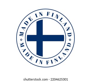 Made in Finland circle label. Finland flag, Finnish product emblem, Finnish flag label on white background. Vector illustration eps10