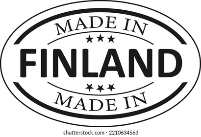 Hergestellt in Finnland Kreis-Etikett. Finnische Flagge, finnisches Produktlogo, finnische Flagge auf weißem Hintergrund. Vektorgrafik eps10
