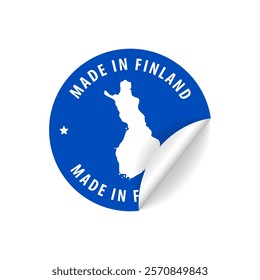 Made in Finland - Country Map Sticker. Best Quality. Original Product. Vector illustration.