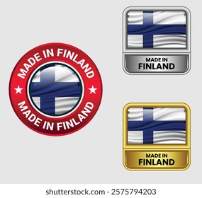 Made in Finland icon set isolated on Gray background. Finland product labels.
