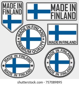 Made in Finland label set with flag, made in Finland, vector illustration