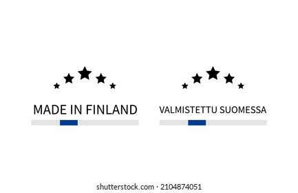 Made in Finland labels in English and in Finnish languages. Quality mark vector icon. Perfect for logo design, tags, badges, stickers, emblem, product package, etc.